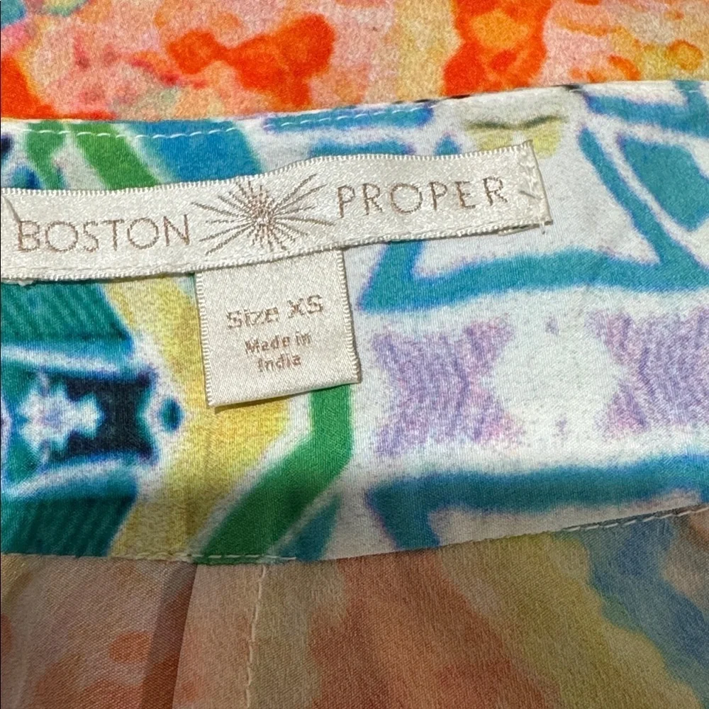 Boston Proper Boho Maxi Dress – Vibrant Tribal Print, Handkerchief Hem.